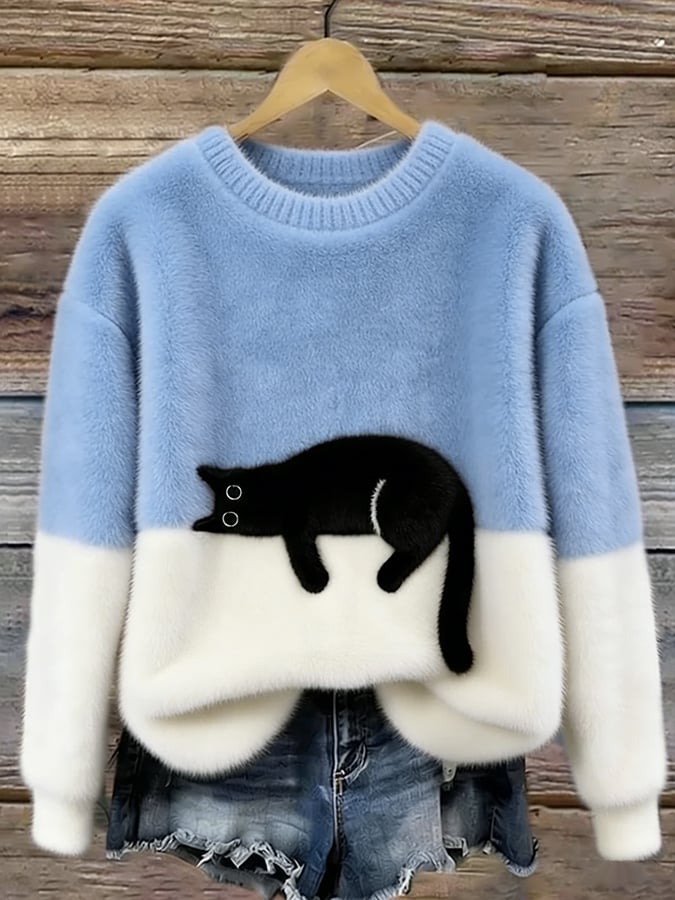 Lindsey - Cat Print Oversized British Sweater