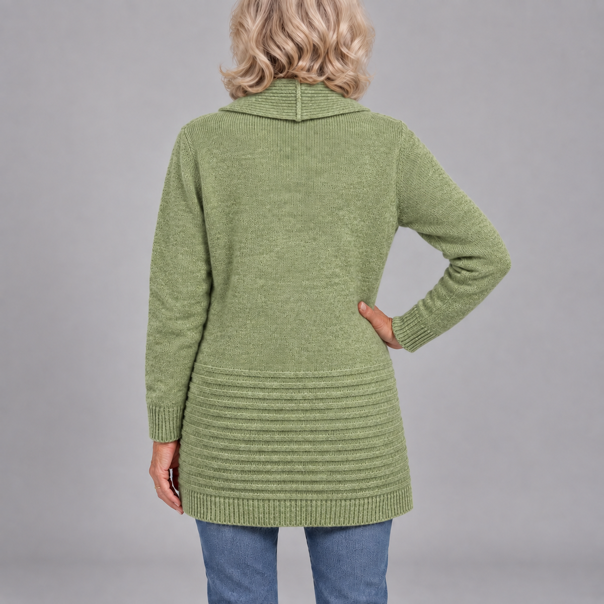 Sharon™ | Ribbed Knit Button-Tab Cardigan