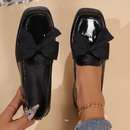 Matilda™ | Women's Black Patent Bow Loafers