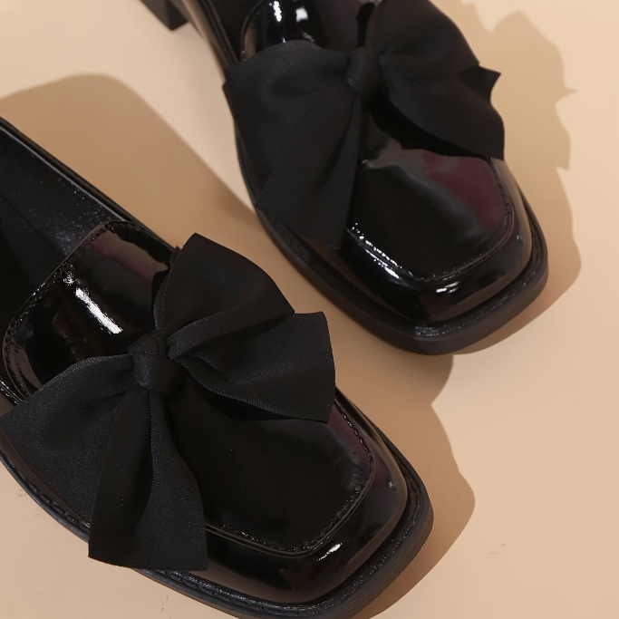 Matilda™ | Women's Black Patent Bow Loafers