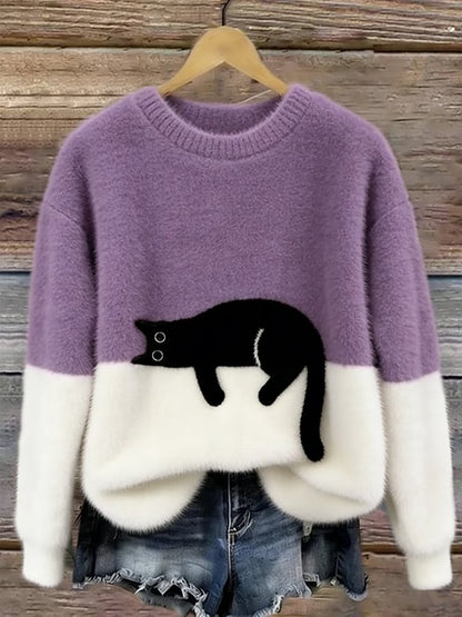Lindsey - Cat Print Oversized British Sweater