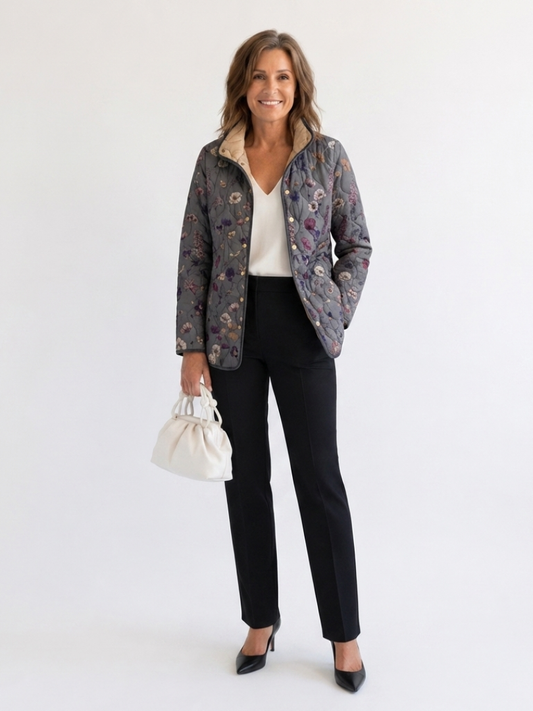 Grey Dried Flowers Quilted Jacket