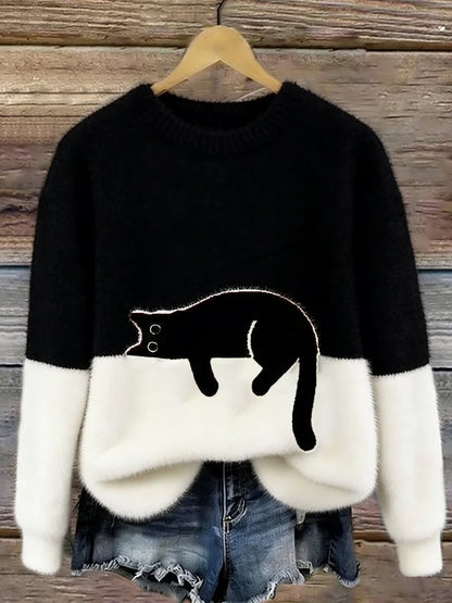 Lindsey - Cat Print Oversized British Sweater