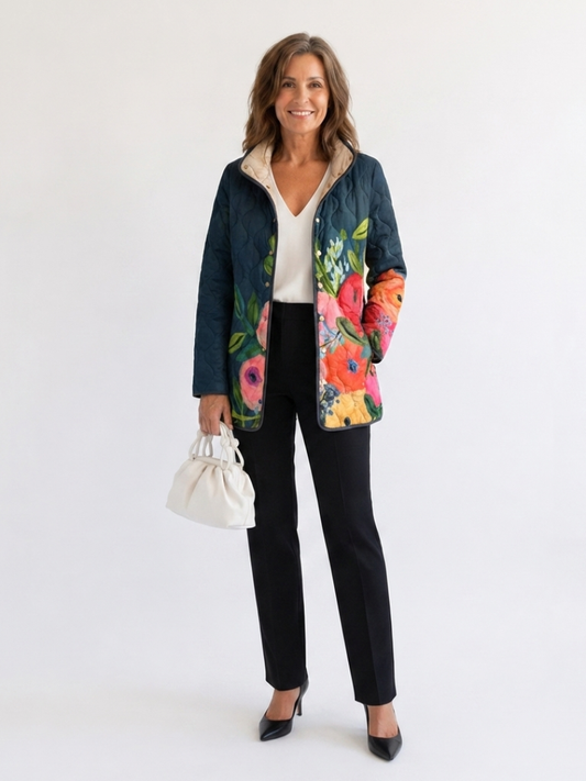 Midnight Painted Floral Quilted Jacket