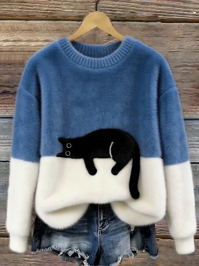 Lindsey - Cat Print Oversized British Sweater
