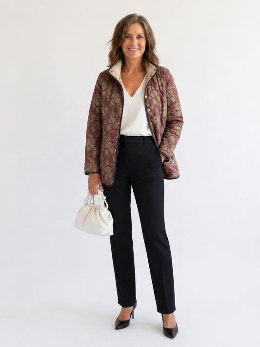 Plum and Gold Damask Quilted Jacket