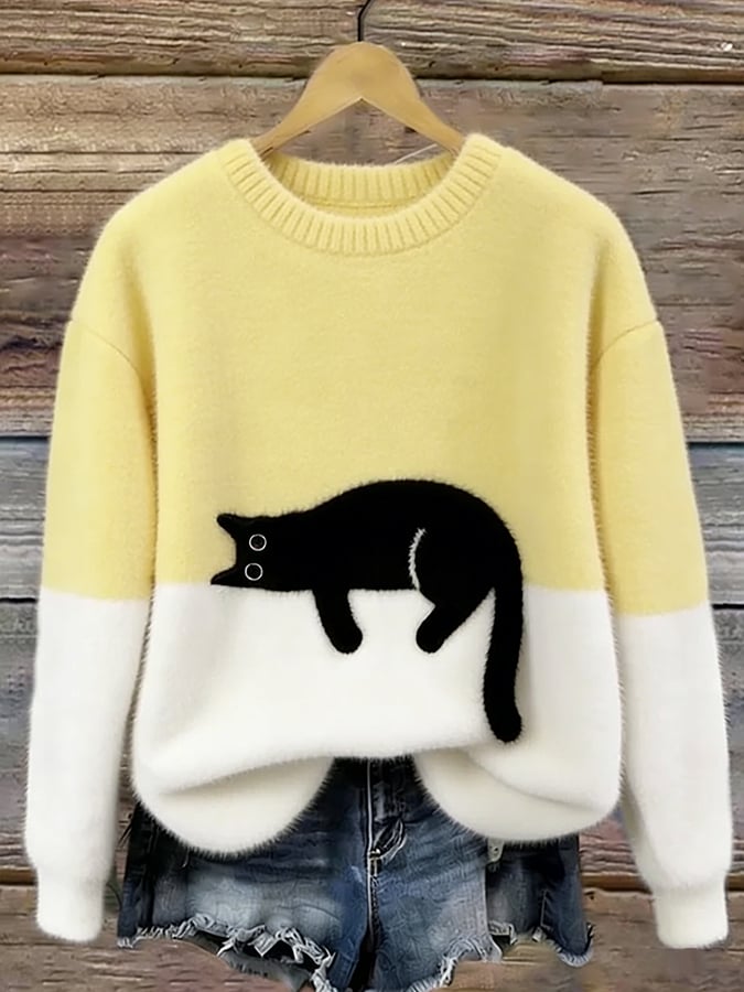 Lindsey - Cat Print Oversized British Sweater