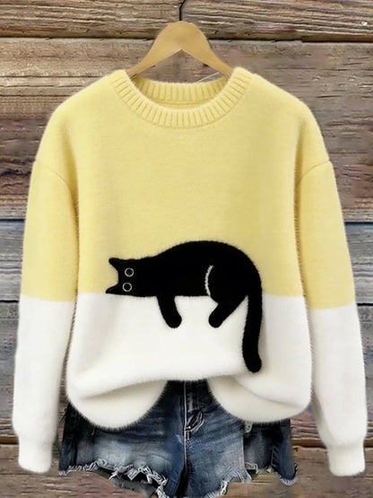 Lindsey - Cat Print Oversized British Sweater