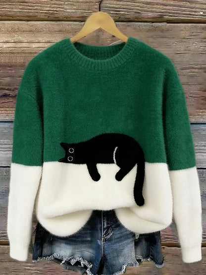 Lindsey - Cat Print Oversized British Sweater