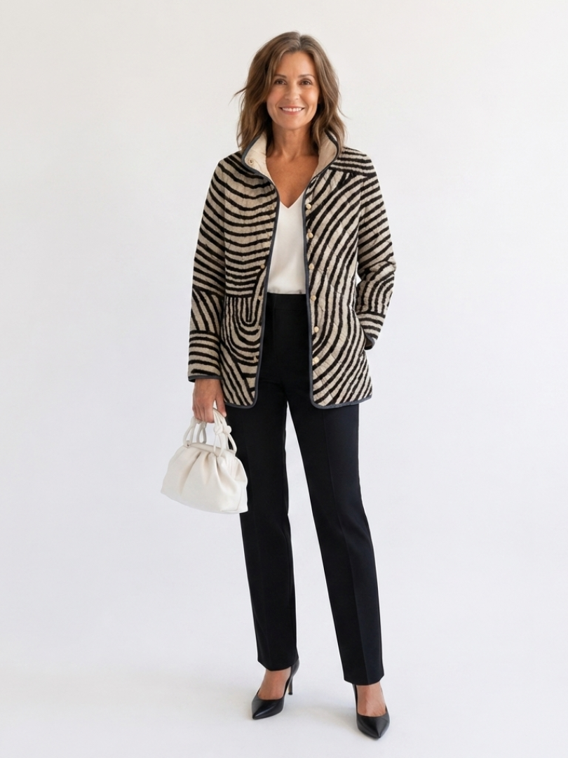 Linen and Black Circles Quilted Jacket