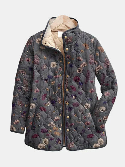 Grey Dried Flowers Quilted Jacket