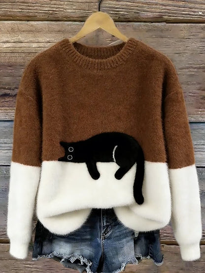 Lindsey - Cat Print Oversized British Sweater