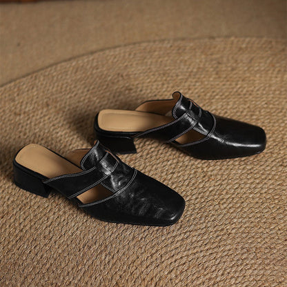Lawson Square-Toe Leather Mules