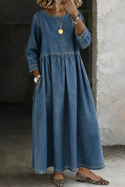 Jane | Vintage Denim-Look Maxi Dress