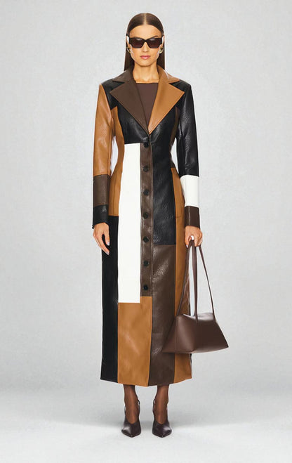 Emily Kensington™ | Longline Leather Belted Mosaic Coat