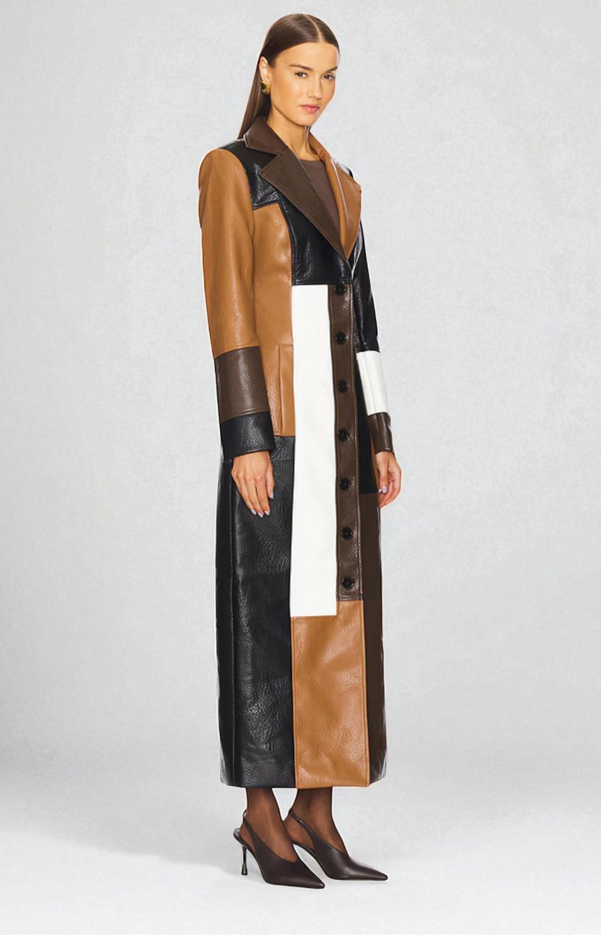 Emily Kensington™ | Longline Leather Belted Mosaic Coat
