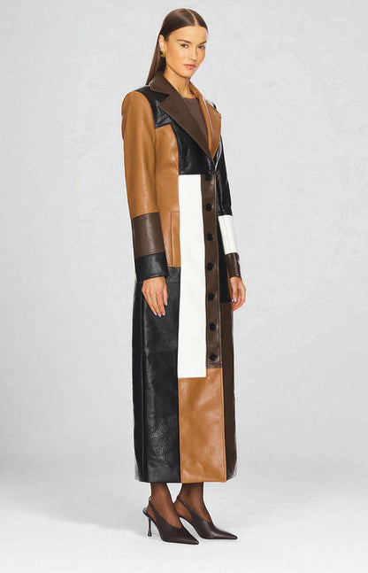 Emily Kensington™ | Longline Leather Belted Mosaic Coat