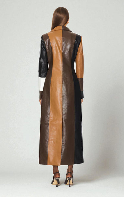 Emily Kensington™ | Longline Leather Belted Mosaic Coat