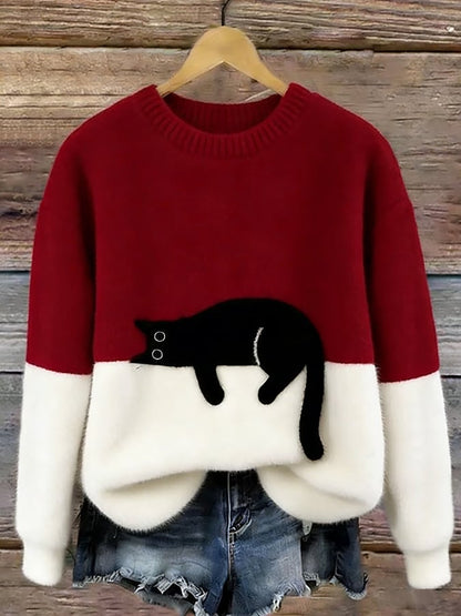 Lindsey - Cat Print Oversized British Sweater