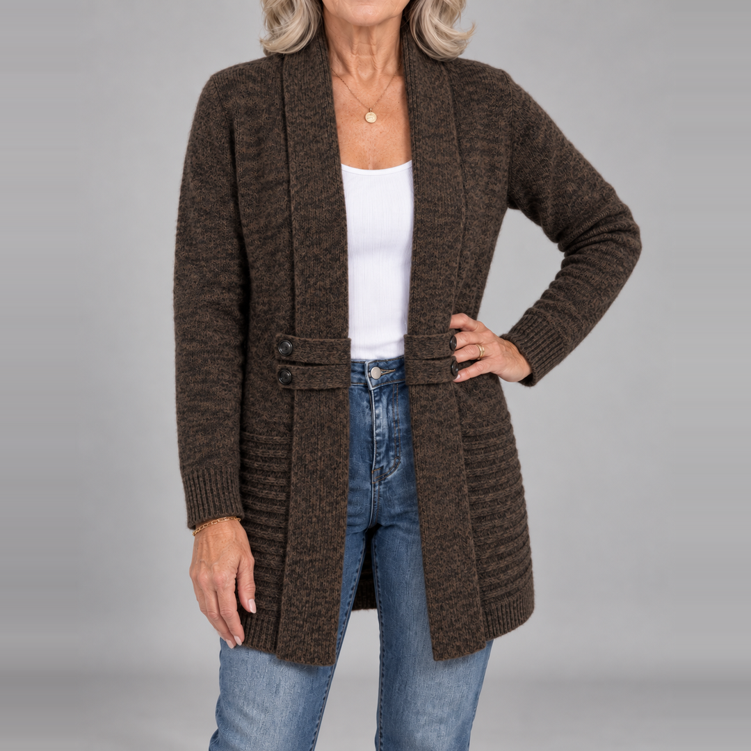 Sharon™ | Ribbed Knit Button-Tab Cardigan