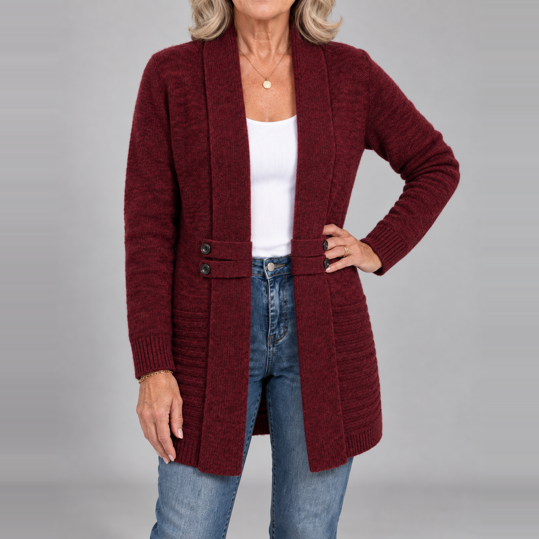 Sharon™ | Ribbed Knit Button-Tab Cardigan