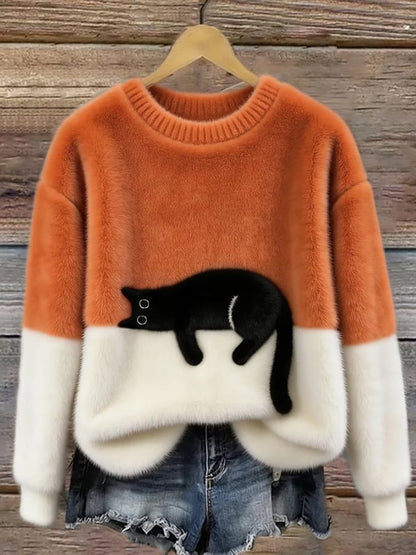 Lindsey - Cat Print Oversized British Sweater