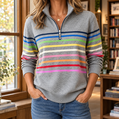 Leanna™ | Oxford Striped Quarter Zip Sweater