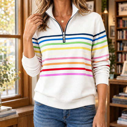 Leanna™ | Oxford Striped Quarter Zip Sweater