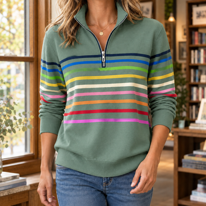Leanna™ | Oxford Striped Quarter Zip Sweater