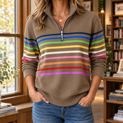 Leanna™ | Oxford Striped Quarter Zip Sweater