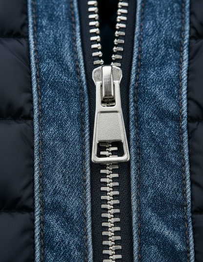 Thomas™ | Men’s Denim-Panel Puffer Jacket – Insulated Bomber-Style Winter Layer with Utility Pockets