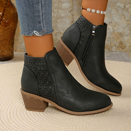 Lexy™ | Women's Orthopaedic Laser-Cut Block-Heel Ankle Boots, Black