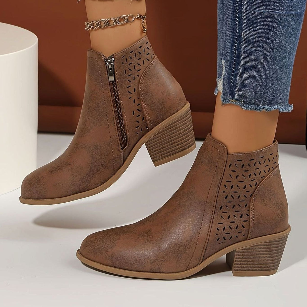 Lexy™ | Women's Orthopaedic Laser-Cut Block-Heel Ankle Boots, Black