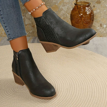 Lexy™ | Women's Orthopaedic Laser-Cut Block-Heel Ankle Boots, Black