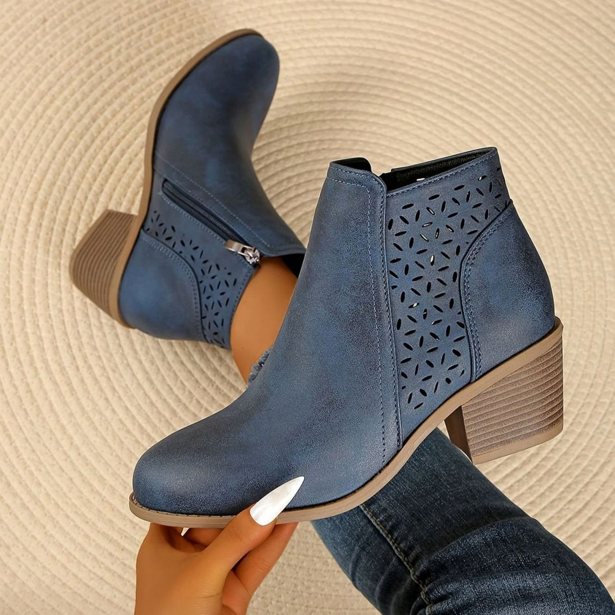 Lexy™ | Women's Orthopaedic Laser-Cut Block-Heel Ankle Boots, Black
