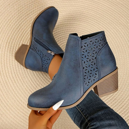 Lexy™ | Women's Orthopaedic Laser-Cut Block-Heel Ankle Boots, Black