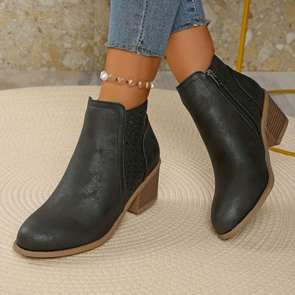 Lexy™ | Women's Orthopaedic Laser-Cut Block-Heel Ankle Boots, Black