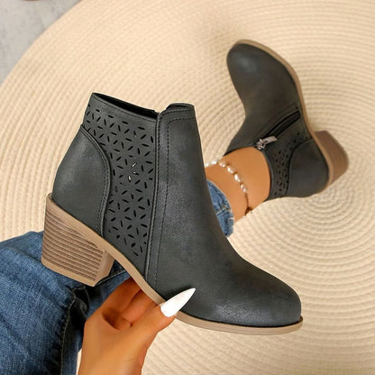 Lexy™ | Women's Orthopaedic Laser-Cut Block-Heel Ankle Boots, Black