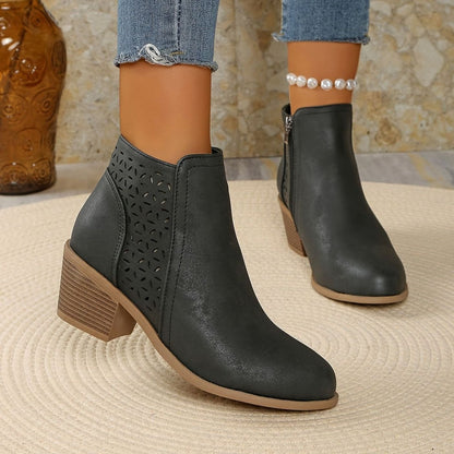 Lexy™ | Women's Orthopaedic Laser-Cut Block-Heel Ankle Boots, Black